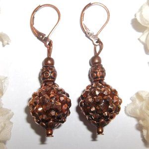 Copper Sparkly Boho Earrings Beaded Jewelry Handmade Dangle Drop Style Set 6757